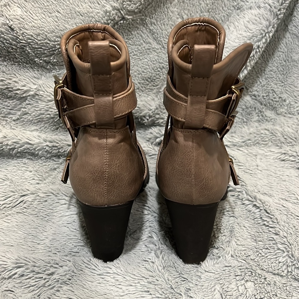 JustFab Taupe Buckle Boots - Picture 2 of 4